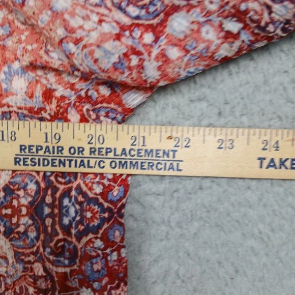 St. John's Bay Women's‎ M Boho Peasant Blouse Red Blue Print Sheer Lined - Picture 4 of 5